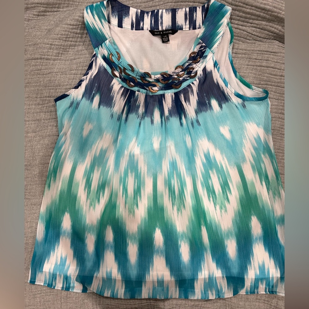 Zac & Rachel Aqua and Navy Sleeveless Blouse